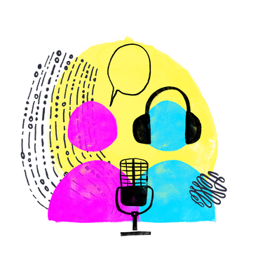 Two people recording a podcast PNG, SVG