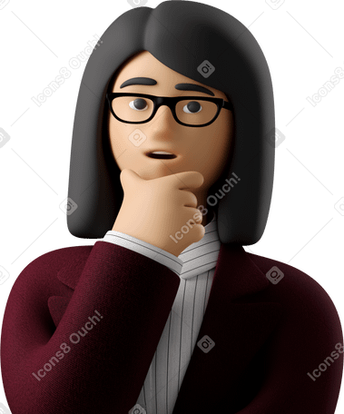 3D close up of pondering businesswoman in red suit в PNG, SVG