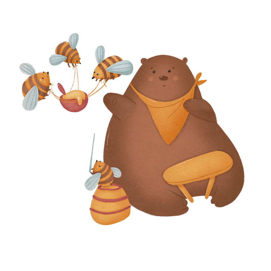 Bear and bees Illustration in PNG, SVG