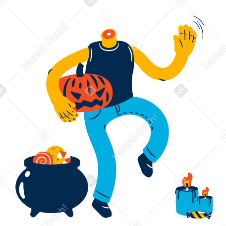 Безголовое тело держит хэллоуинскую тыкву и машет рукой в PNG, SVG