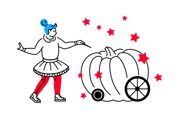 Fairy godmother turning a pumpkin into a carriage PNG, SVG