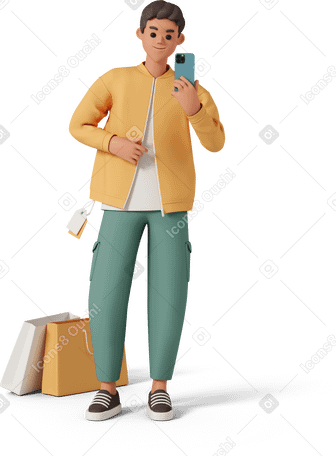 3D mirror selfie with shopping bags and new jacket PNG, SVG