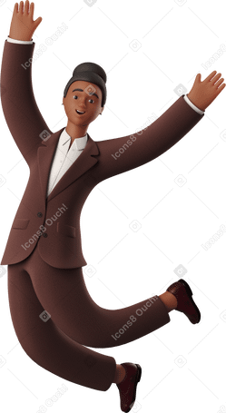 3D black businesswoman jumping Illustration in PNG, SVG