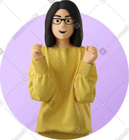 3D 欢快的女人举起拳头的头像 PNG, SVG