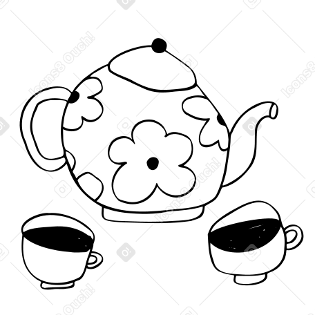 Teapot with flower pattern and cups PNG, SVG
