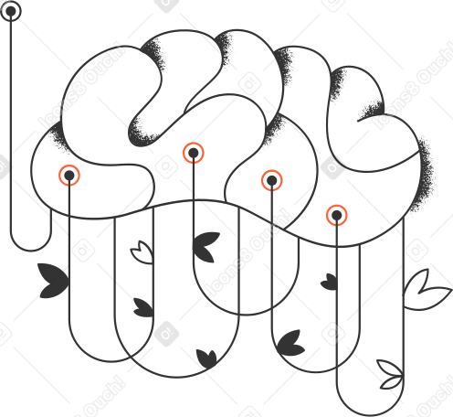 brain with electrodes and leaves Illustration in PNG, SVG