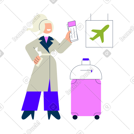 女人在机场等待航班 PNG, SVG