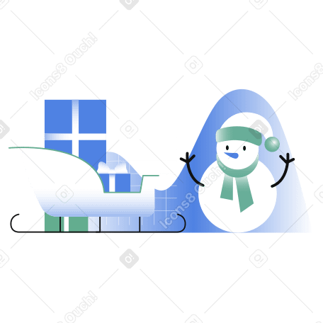 圣诞老人的雪橇上有雪人和盒子 PNG, SVG