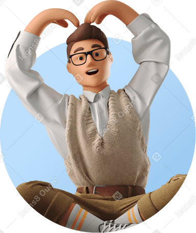 3D man showing a heart above his head with his arms PNG, SVG