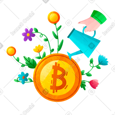 Businessman watering tree with bitcoin coins PNG, SVG