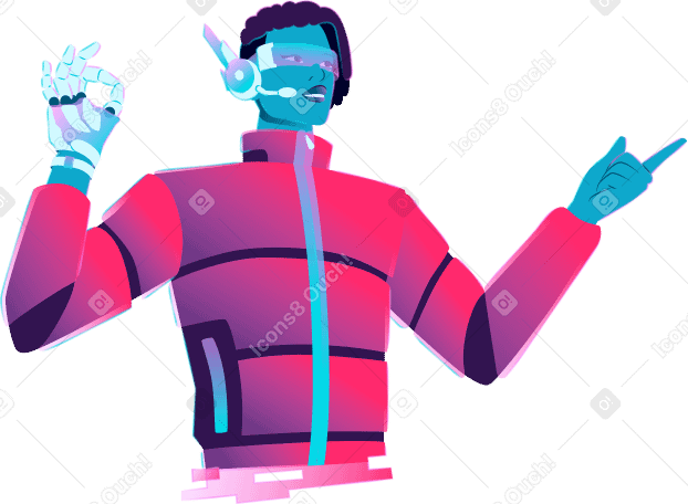 young man with robotic arm and glasses PNG, SVG