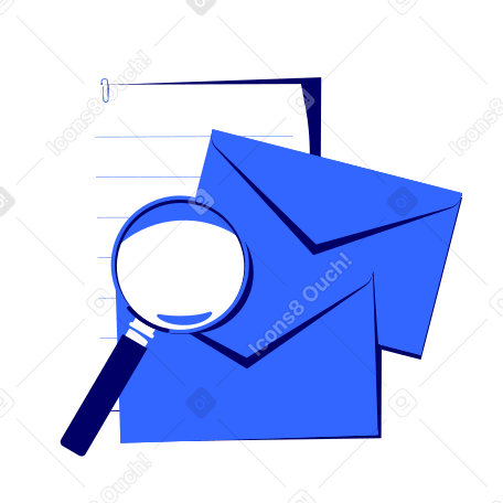 Magnifier with envelopes and document Illustration in PNG, SVG
