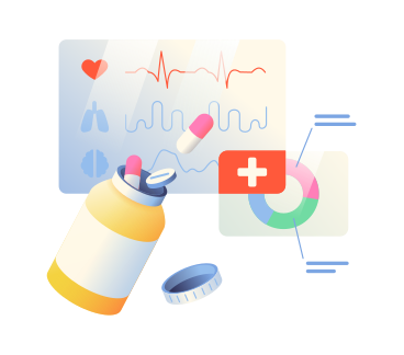 Ilustração animada de Medicamentos e indicadores médicos em GIF, Lottie (JSON), AE