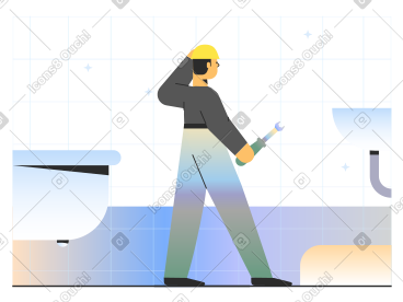 有工具的男性水管工在卫生间里 PNG, SVG