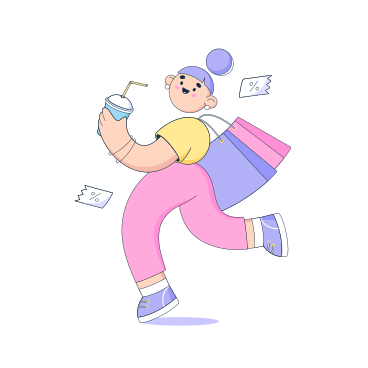 Happy woman walking with shopping bags PNG, SVG