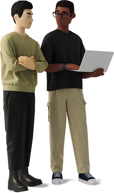 two men working with a laptop PNG, SVG