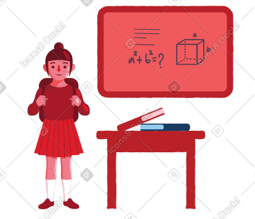 Student girl ready for studying, standing in math classroom PNG, SVG