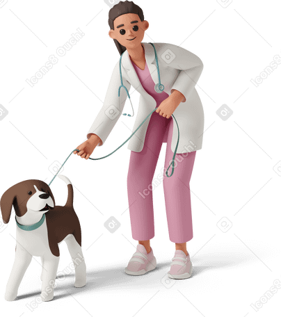 3D Female veterinarian with dog Illustration in PNG, SVG
