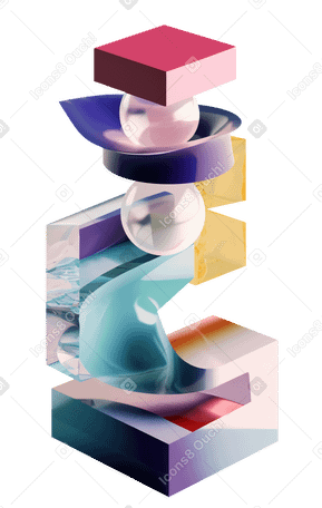 3D abstract composition with geometrical glass shapes PNG, SVG