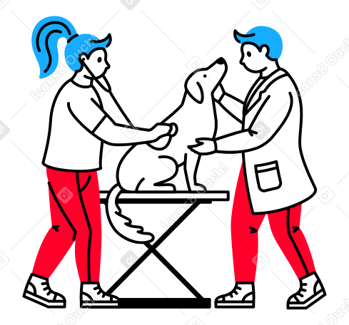 Dog having a checkup at the veterinary clinic Illustration in PNG, SVG