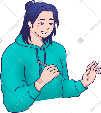 young woman drawing something PNG, SVG