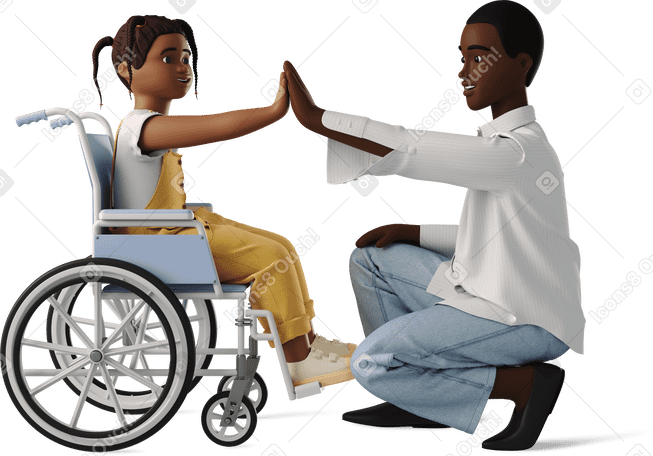 3D girl in wheelchair high five to woman PNG、SVG