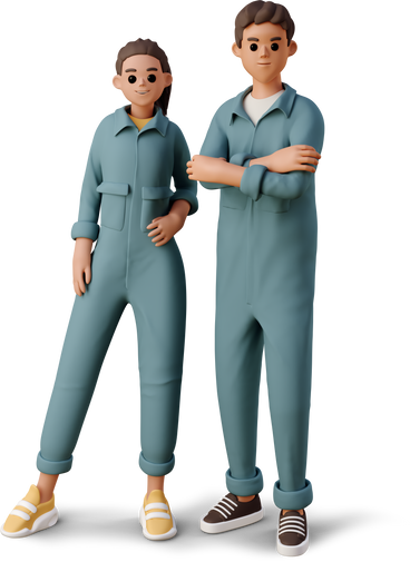 girl and boy in the worker jumpsuits PNG, SVG