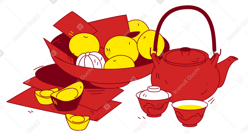 带着新年愿望的普通话和中国茶 PNG, SVG