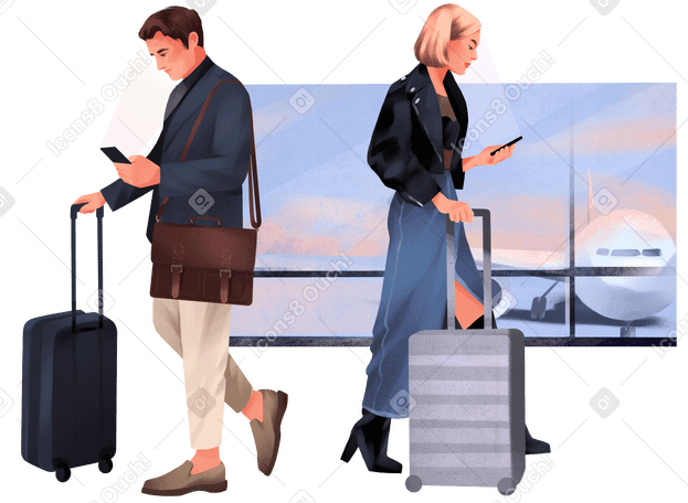 Man and woman at the airport Illustration in PNG, SVG
