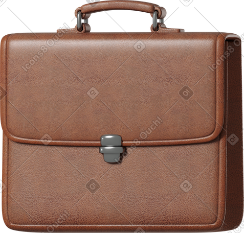 3D brown leather briefcase PNG, SVG