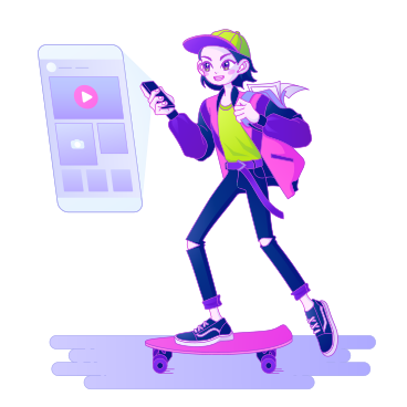 Teenager rides a skateboard while watching videos PNG, SVG