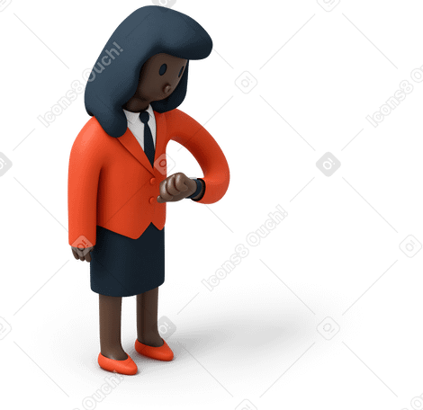 3D Black businesswoman checking time on her watch Illustration in PNG, SVG