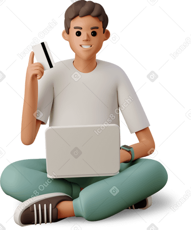 3D young man shopping online Illustration in PNG, SVG