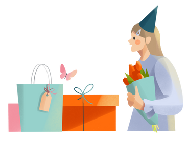 Girl receives gifts for her birthday or some other holiday PNG, SVG