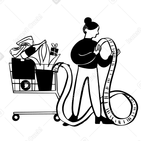 Женщина с корзиной для покупок смотрит на чек в PNG, SVG