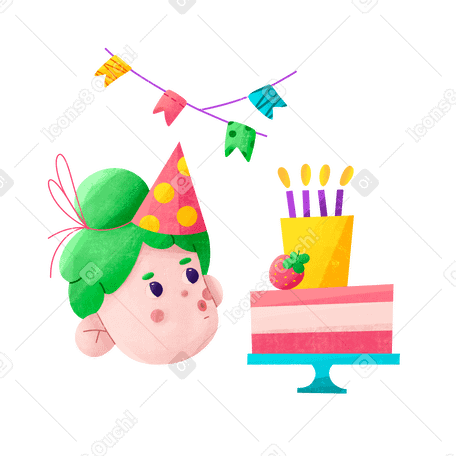 在生日蛋糕上吹蜡烛的女孩 PNG, SVG
