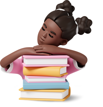 Illustration Fille dormant sur des livres avec les mains jointes aux formats PNG, SVG