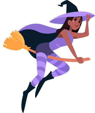 young witch with a hat on a broomstick PNG, SVG