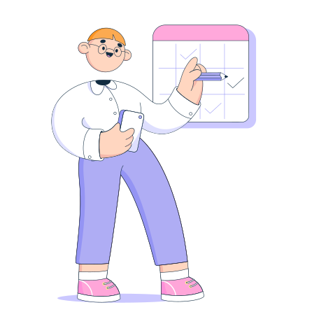 Business man checks calendar Illustration in PNG, SVG