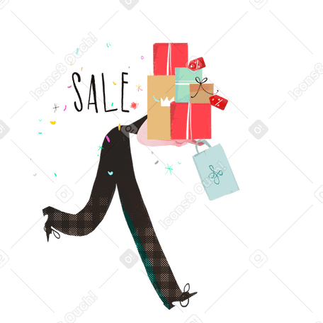 Frau mit geschenkboxen rennt aus dem verkauf PNG, SVG