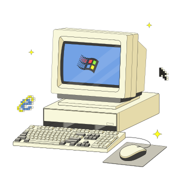 Windows 로고가 있는 레트로 개인용 컴퓨터 PNG, SVG