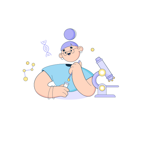 Scientist with a test tube and a microscope doing a DNA experiment Illustration in PNG, SVG