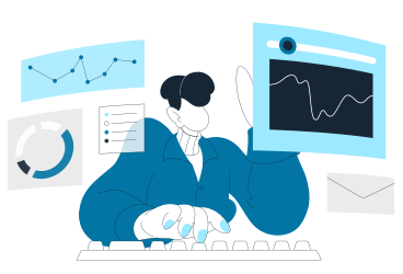 Man working with analytics PNG, SVG