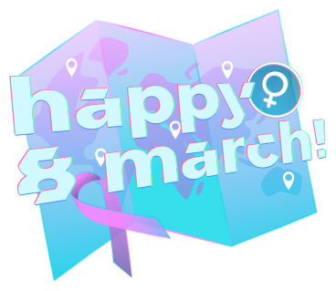 Texto feliz 8 de marzo con mapa mundial y símbolo femenino PNG, SVG