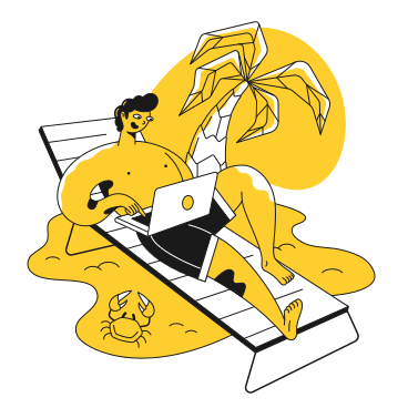 Man working remotely on the beach PNG, SVG