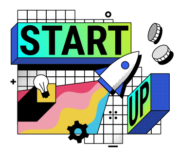 Startup with flying rocket and coins PNG, SVG