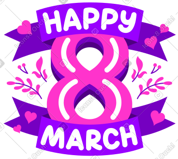 Lettering happy 8 march with flowers ans hearts text PNG, SVG