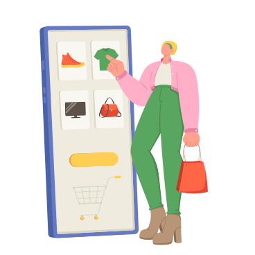 Frau kauft in einem online-shop ein PNG, SVG