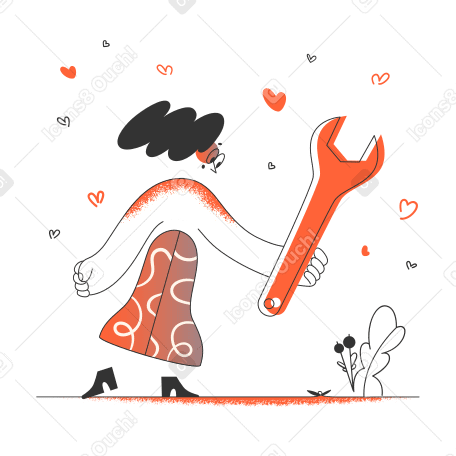 Woman holding a giant wrench PNG, SVG