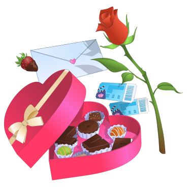 Saint Valentine's Day gifts: box of chocolates, rose and love letter PNG, SVG
